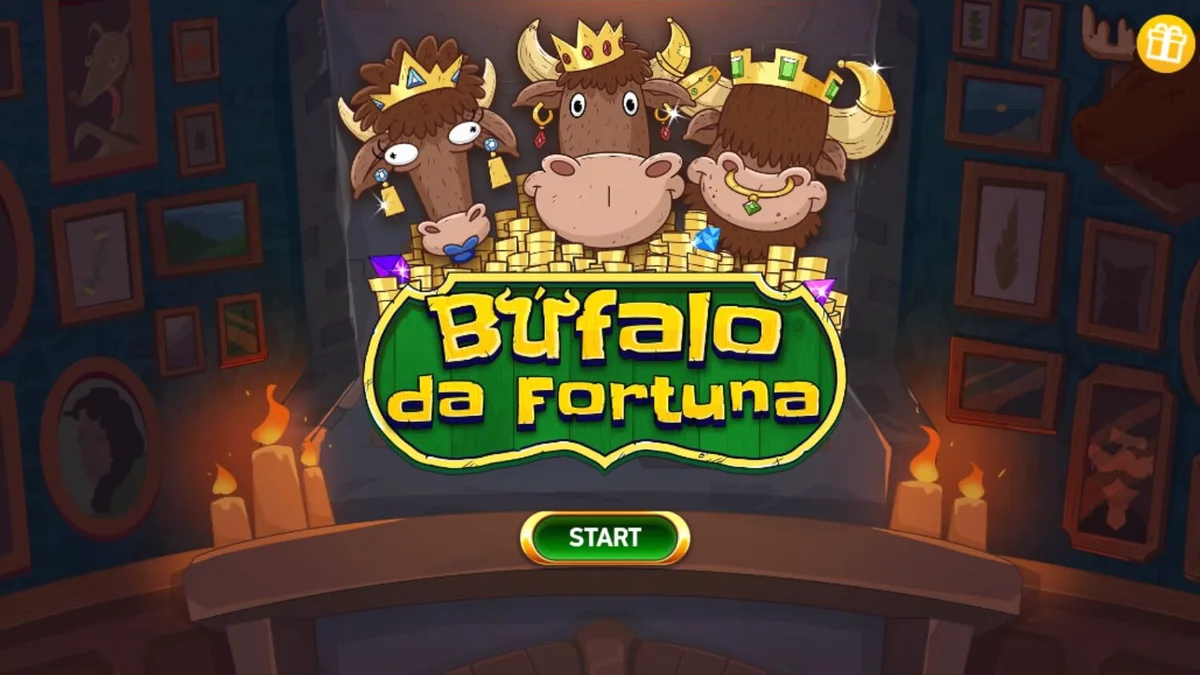 Buffalo da Fortuna slot machine interface na may gintong kalabaw at sunset background