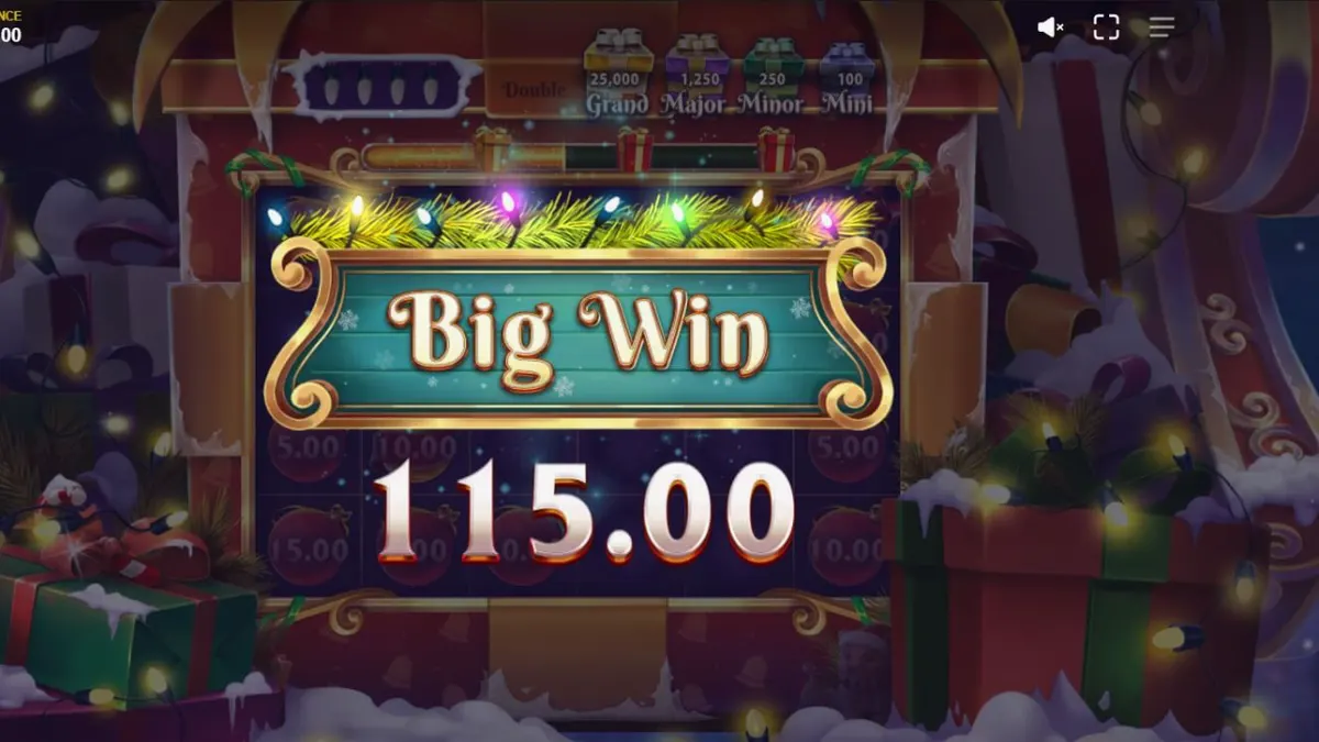 Jingle Bells Bonanza 2 slot game screen na may temang Pasko